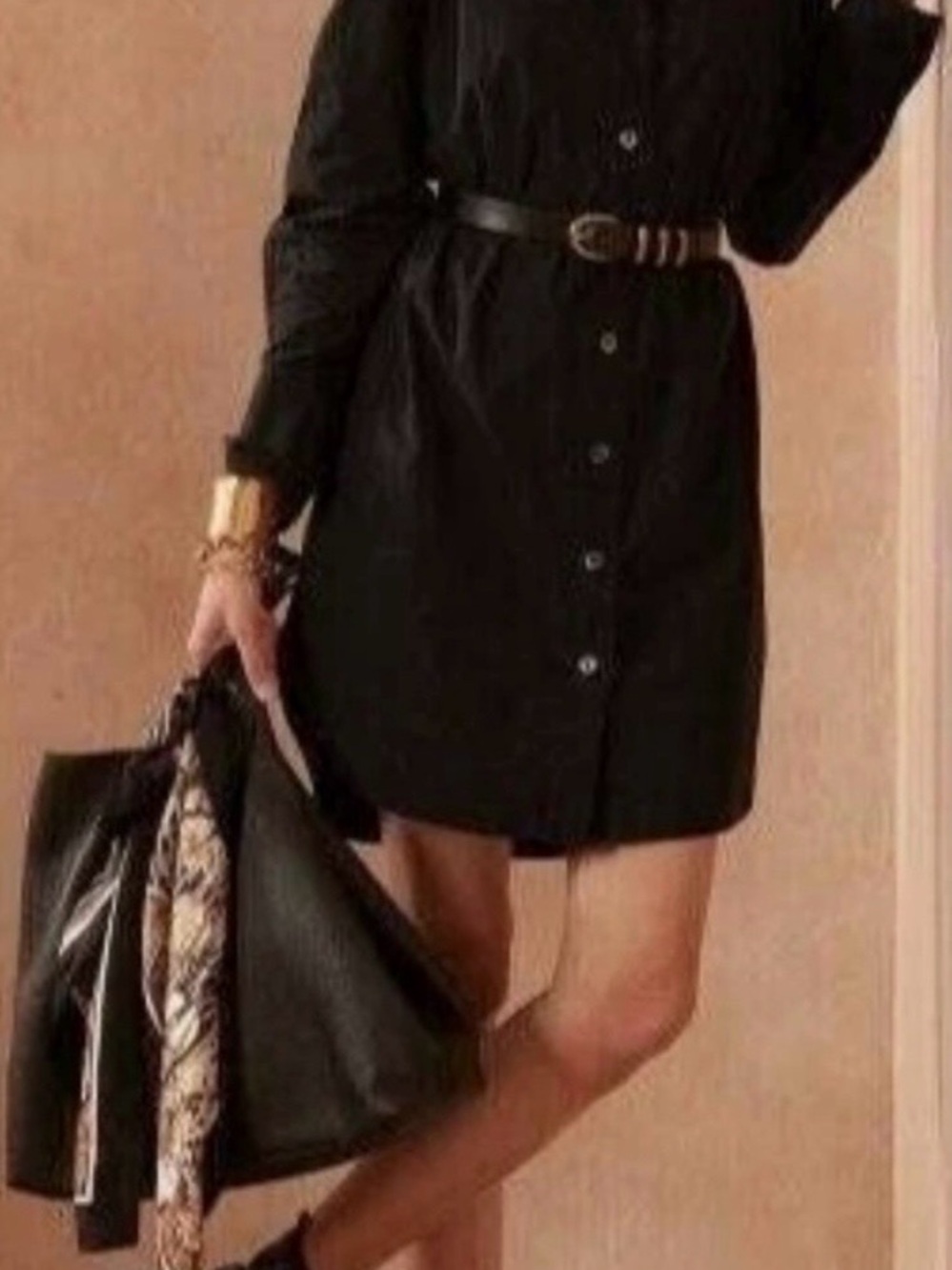 Banana Republic Black Button-Front Long Sleeve Shirt Dress Small Tall